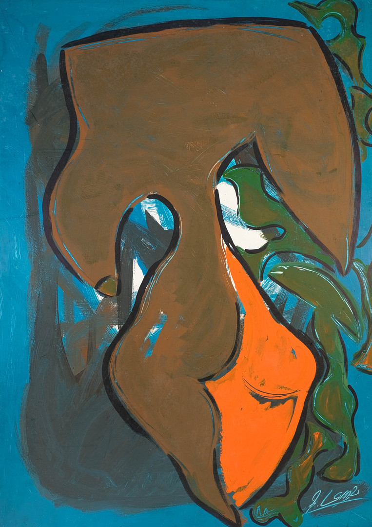 ALFREDO LANZ (1945). Composición. Óleo sobre cartón pegado a tablex.
