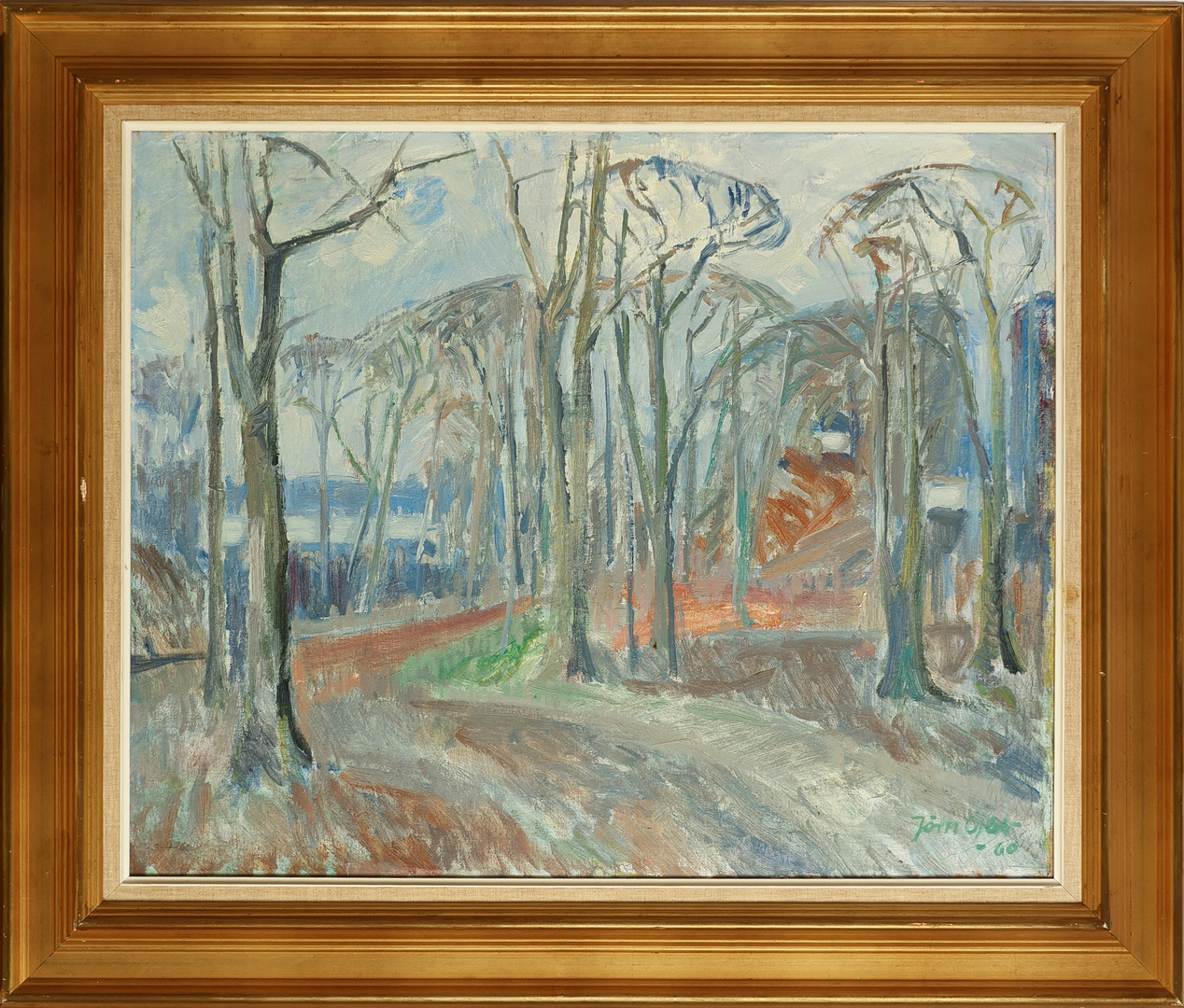 JØRN GLOB ( 1913-  1988). Landskab- skovparti, olie på lærred. 1960. Danmark.