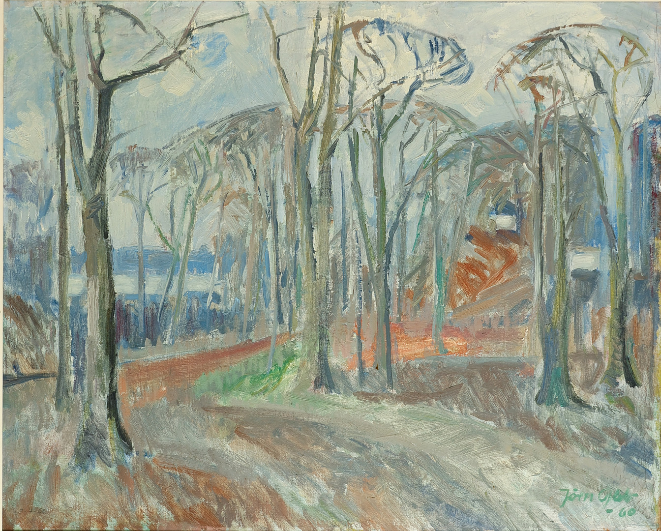 JØRN GLOB ( 1913-  1988). Landskab- skovparti, olie på lærred. 1960. Danmark.