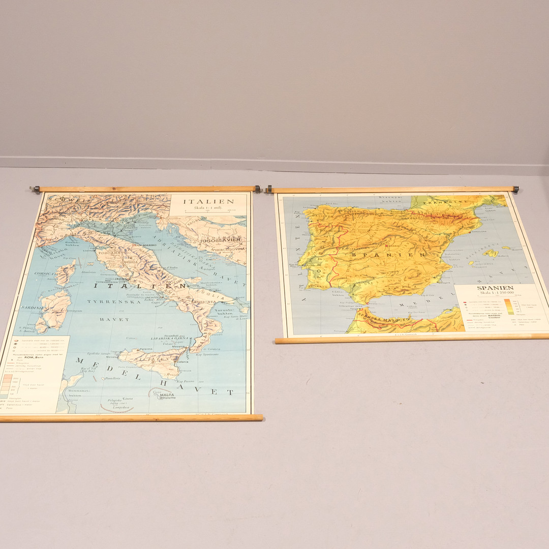 SKOLKARTOR, TVÅ STYCKEN, ITALIEN OCH SPANIEN/PORTUGAL.