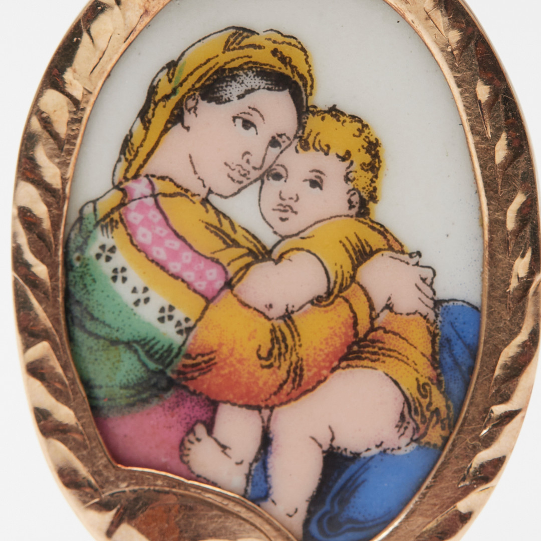 Anhänger, Emaille, "MARIA MIT JESUSKIND" 585er Rotgold.