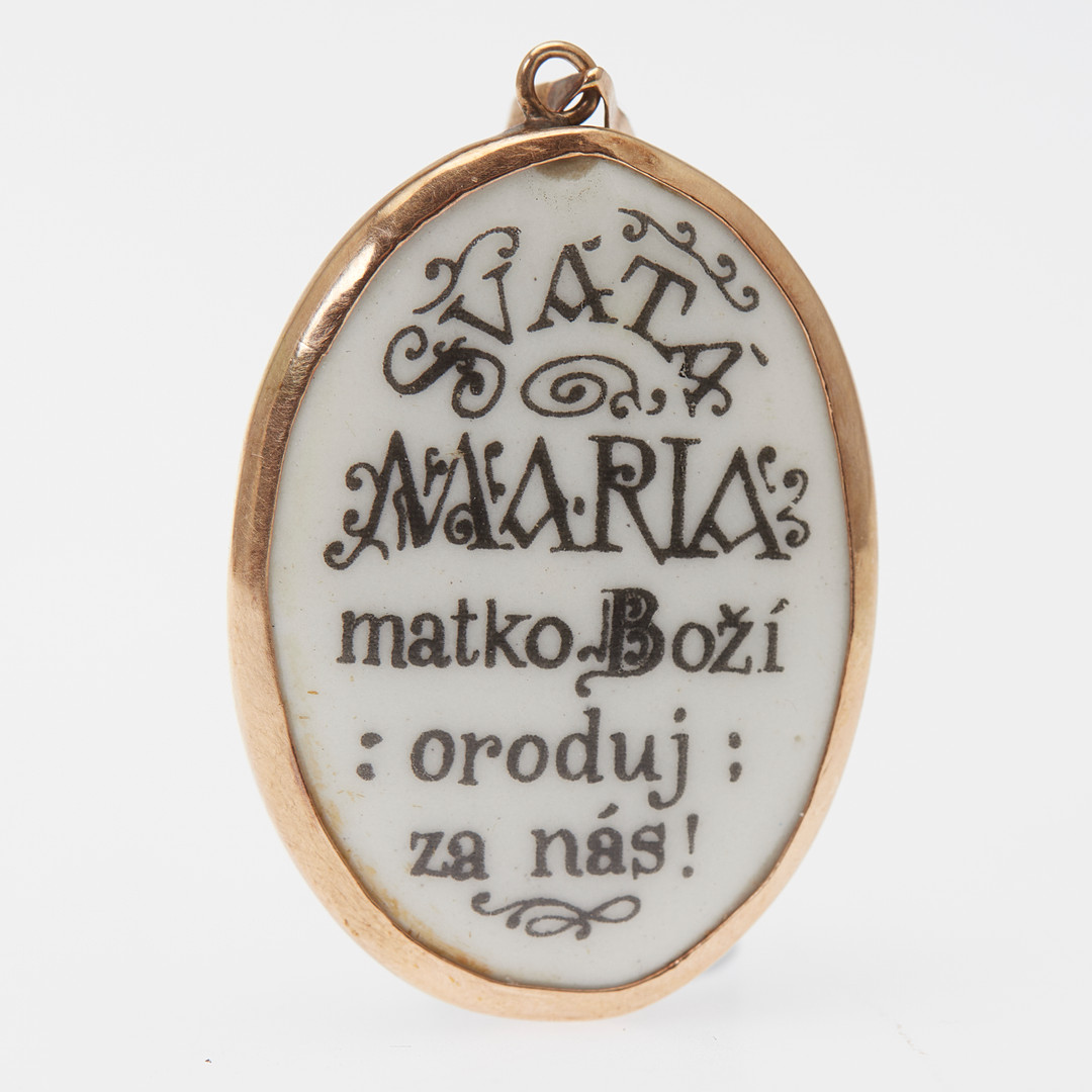 Anhänger, Emaille, "MARIA MIT JESUSKIND" 585er Rotgold.