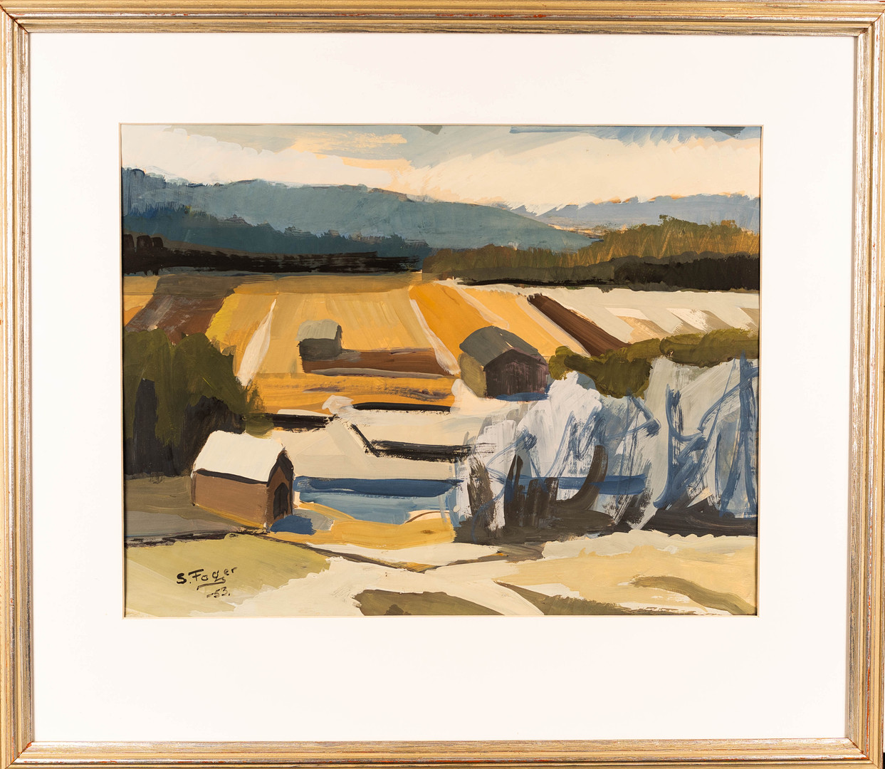 SIXTEN FAGER. Gouache, Landskapsmotiv, Signerad och daterad 1953.