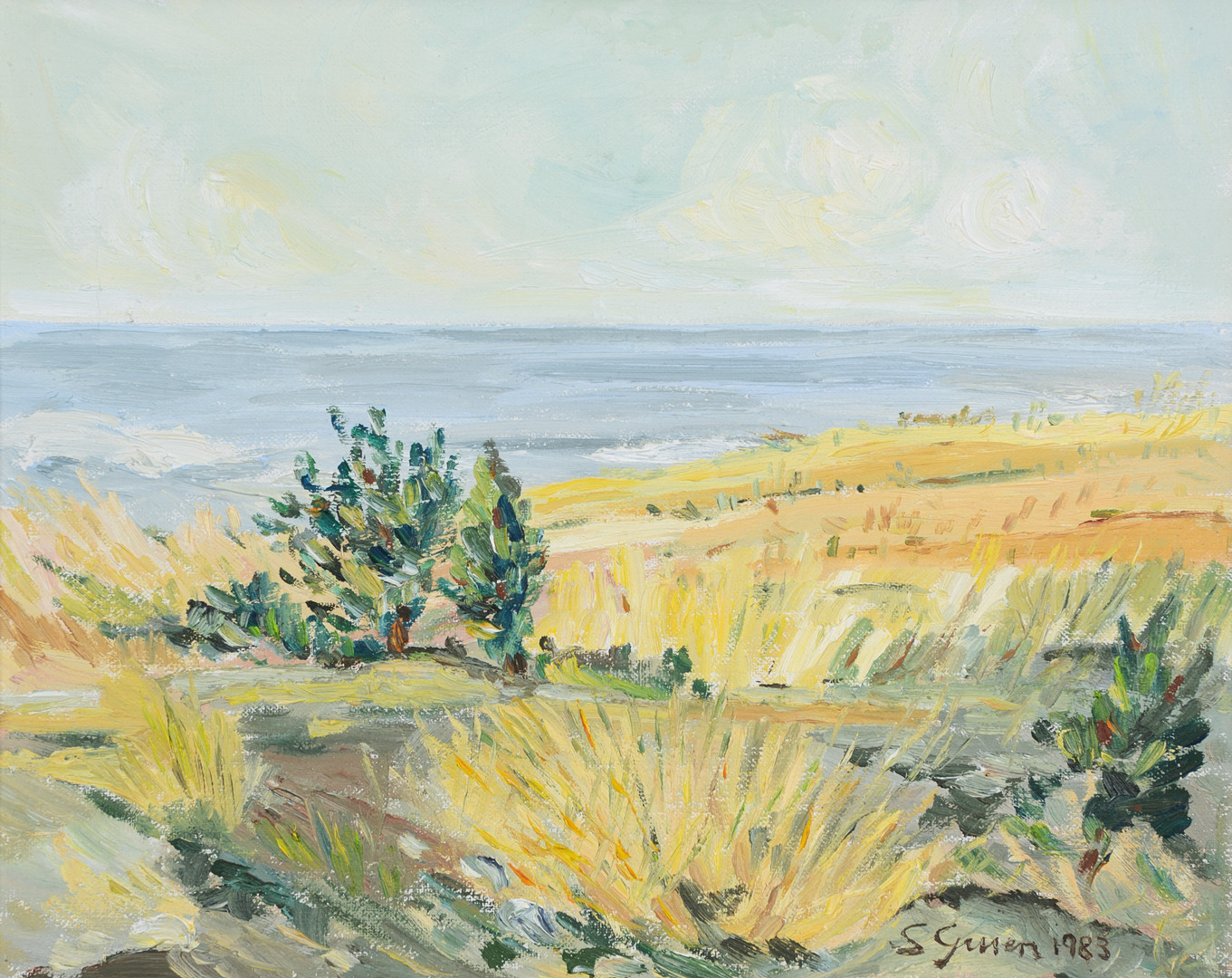 OIDENTIFIERAD KONSTNÄR. "Vajande gräs Tofta, Gotland", olja på duk, signerad, daterad 1983.