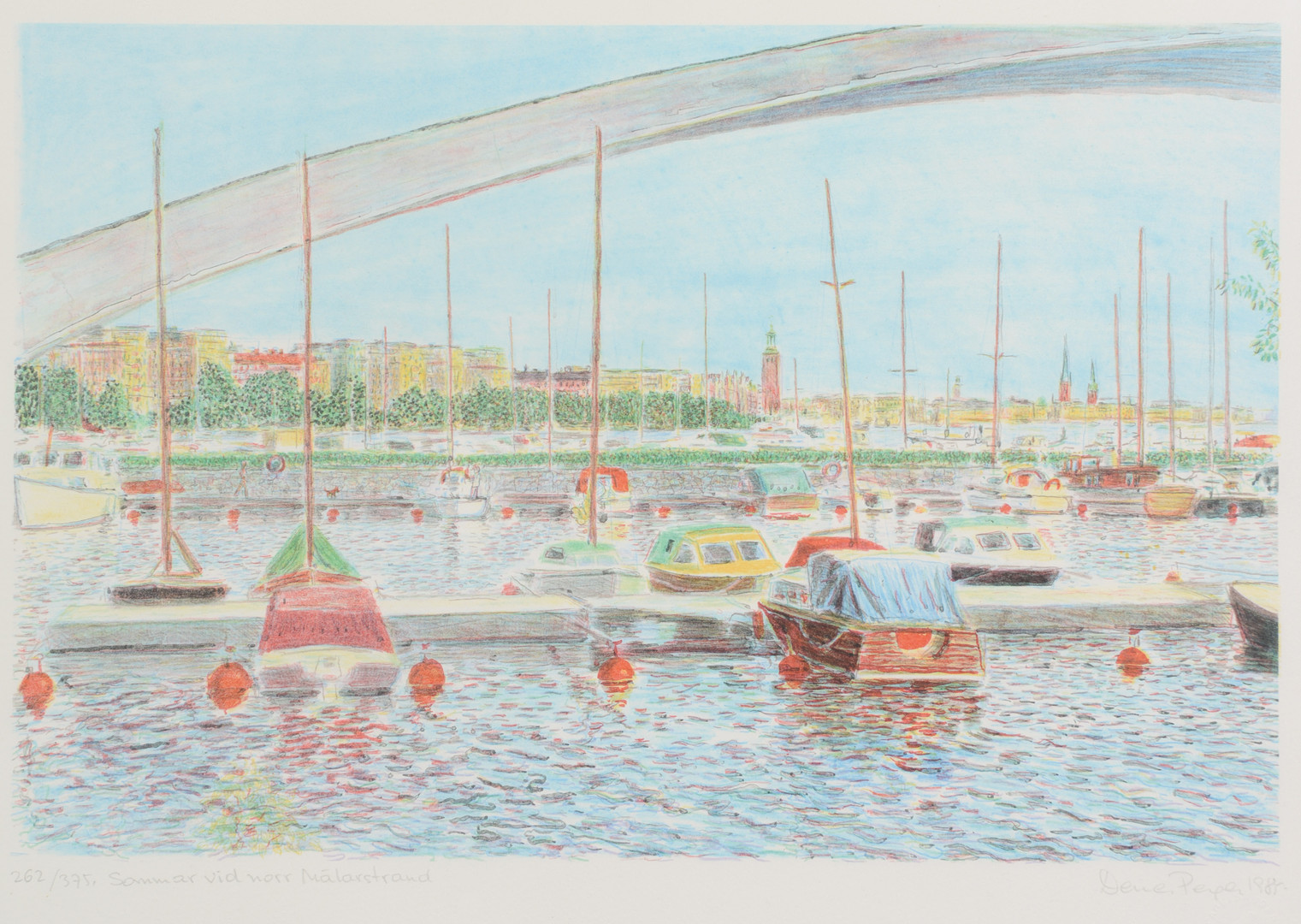 DÉNES PEGER. "Sommar vid Norr Mälarstrand", färglitografi, signerad, numrerad 262/375, daterad 1985.