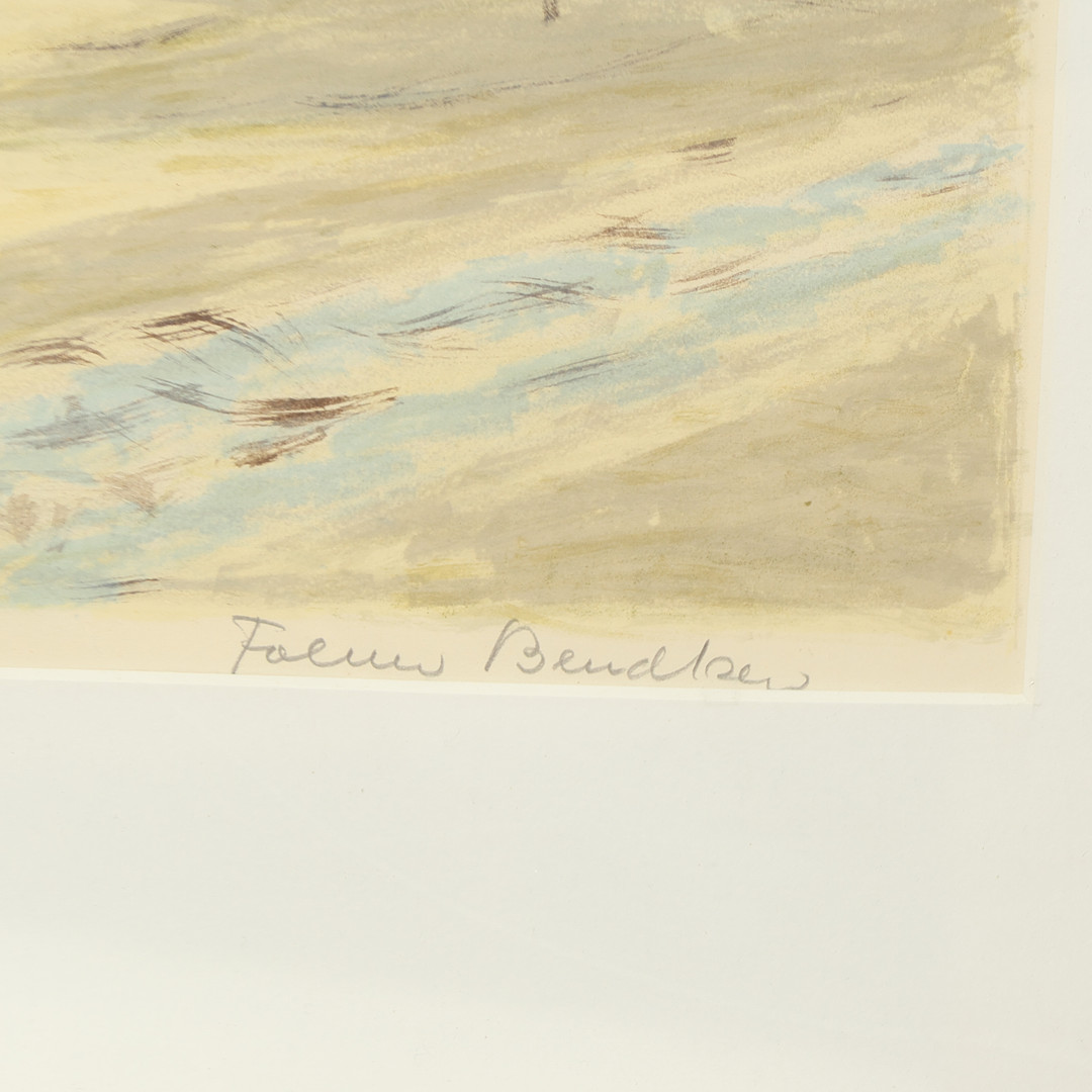 FOLMER BENDTSEN ( 1907 - 1993). Gadeparti med indhegning. Signeret. Litografi i farver. Prøvetryk. Danmark.