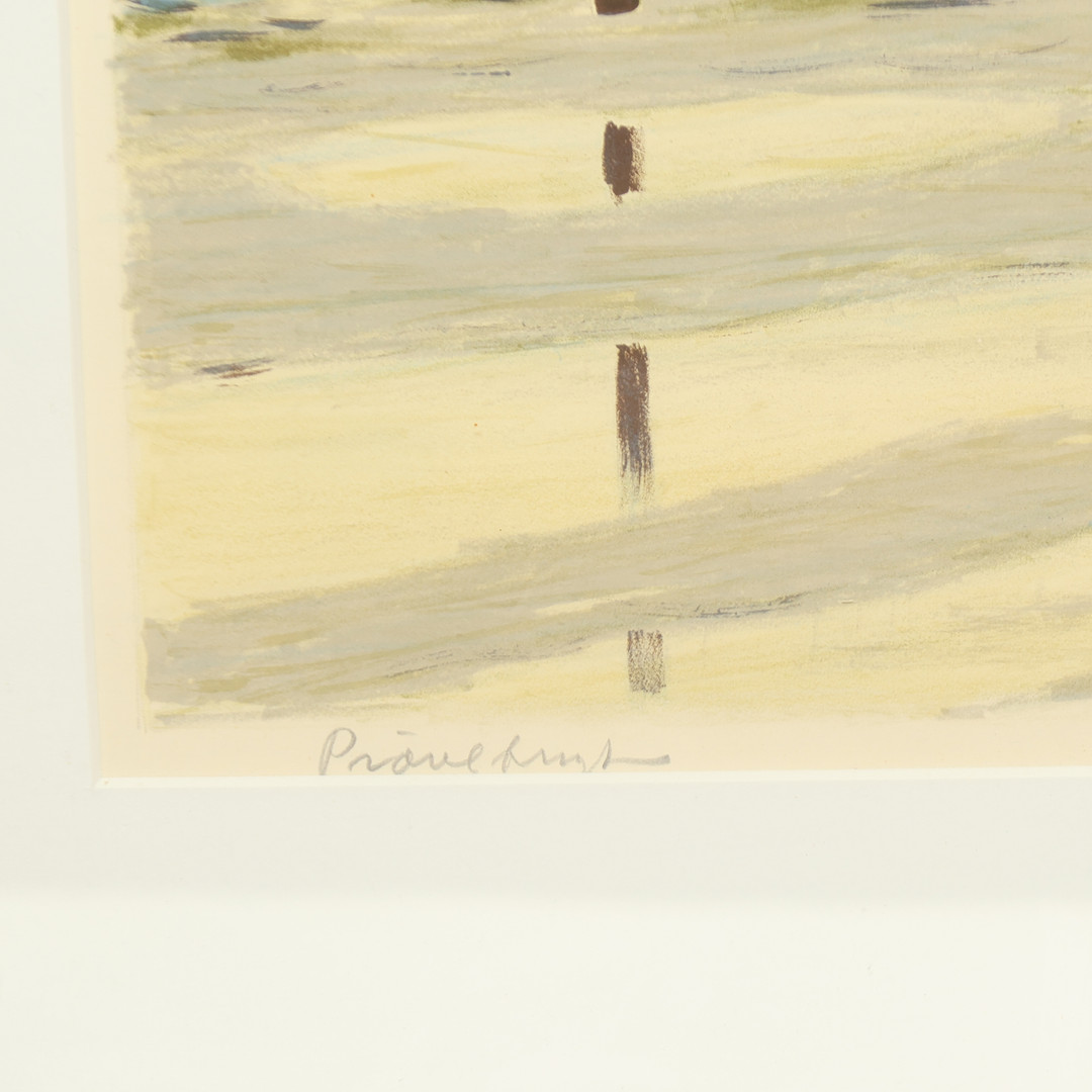 FOLMER BENDTSEN ( 1907 - 1993). Gadeparti med indhegning. Signeret. Litografi i farver. Prøvetryk. Danmark.