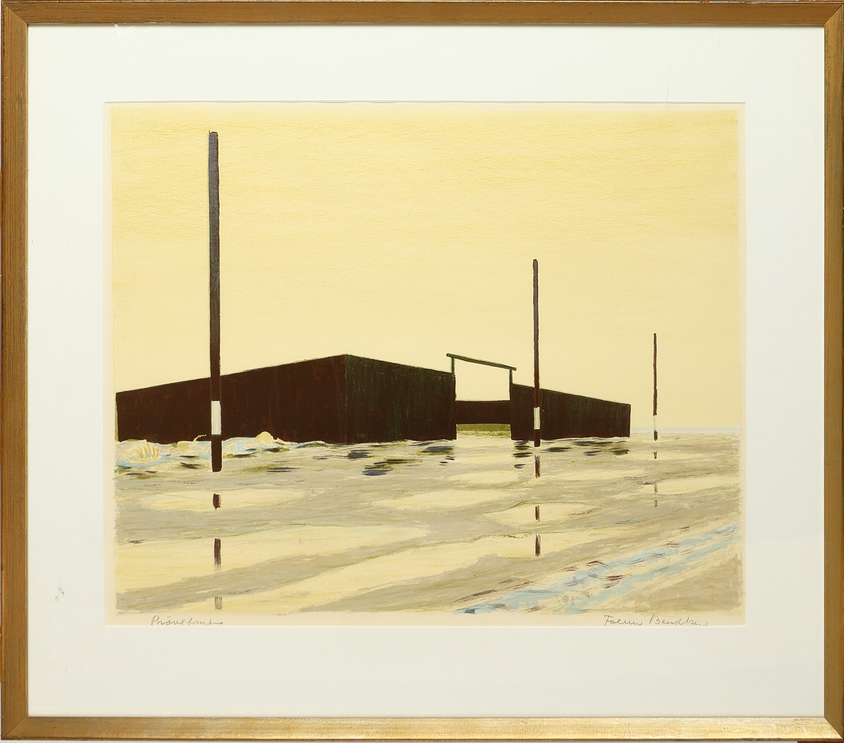 FOLMER BENDTSEN ( 1907 - 1993). Gadeparti med indhegning. Signeret. Litografi i farver. Prøvetryk. Danmark.