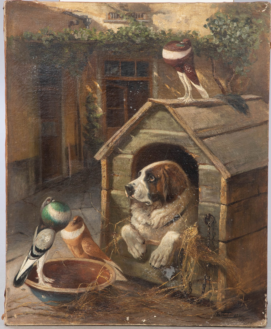ANTON WEINBERGER (1843-1912). Jagdhund und Tauben.