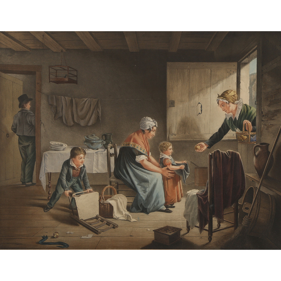 MARTIN DROLLING (1752-1817). EFTER. "La Marchande D'Oranges" og "Le Marchand de mouchoirs", to farvelitografier, 1900-tallets begyndelse (2).