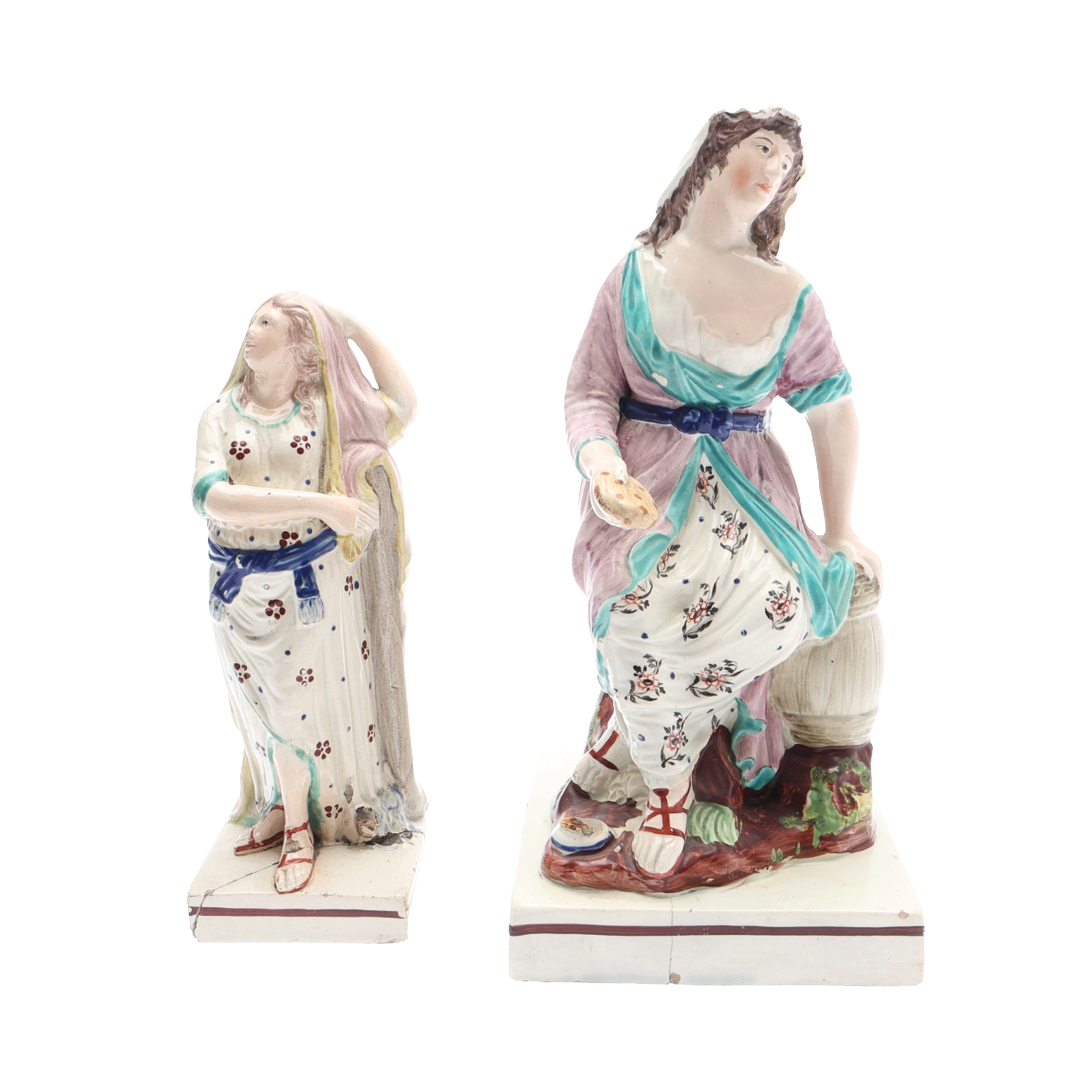 EARLY 19TH CENTURY STAFFORDSHIRE FIGURES "HOPE" AND "WIDOW OF ZAREPHATH". (2).
