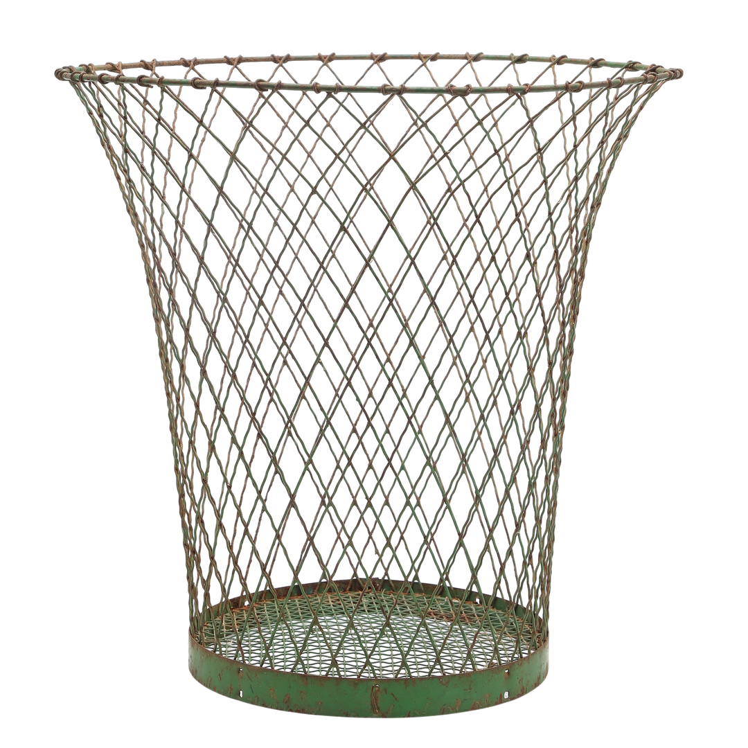 Wastepaper basket in wire and painted tin, second third of the 20th Century.