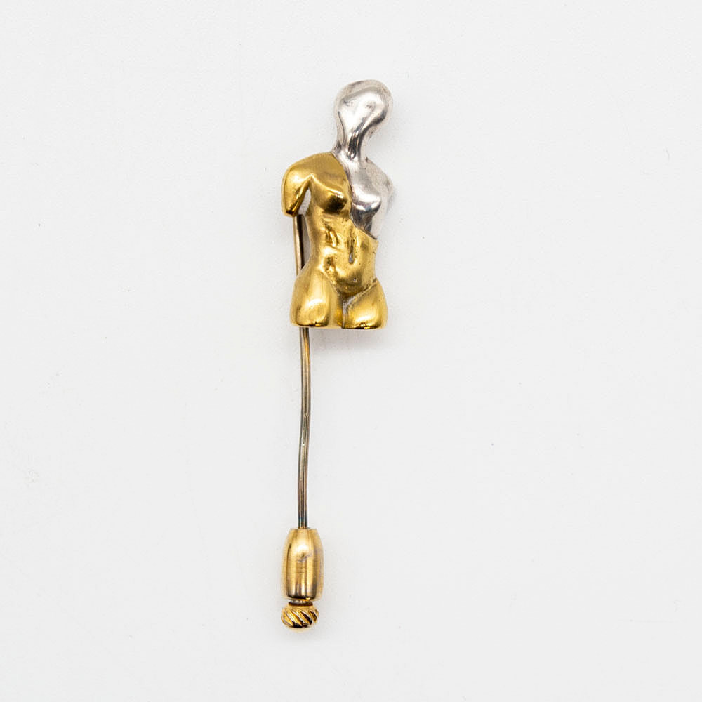 DESIGNER NADEL VON "LE", AUS STERLINGSILBER, VERGOLDET UND RHODINIERT, HANDGEMACHT, VINTAGE.