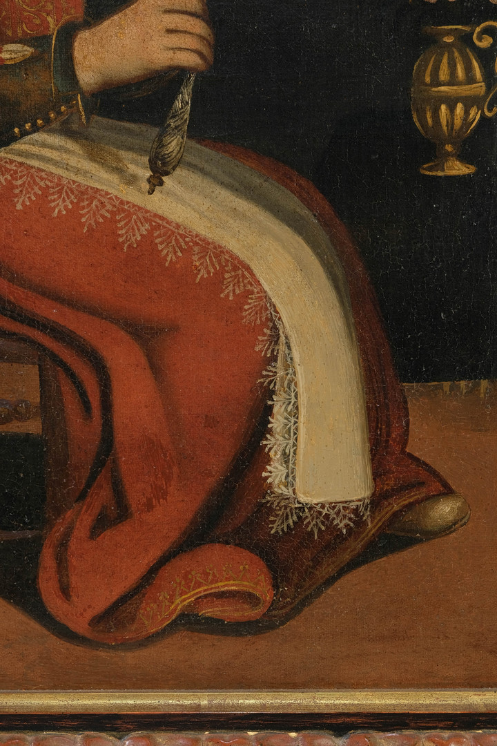 ESCUELA ESPAÑOLA O PORTUGUESA SIGLO XVIII. Mujer hilando. Óleo sobre lienzo.