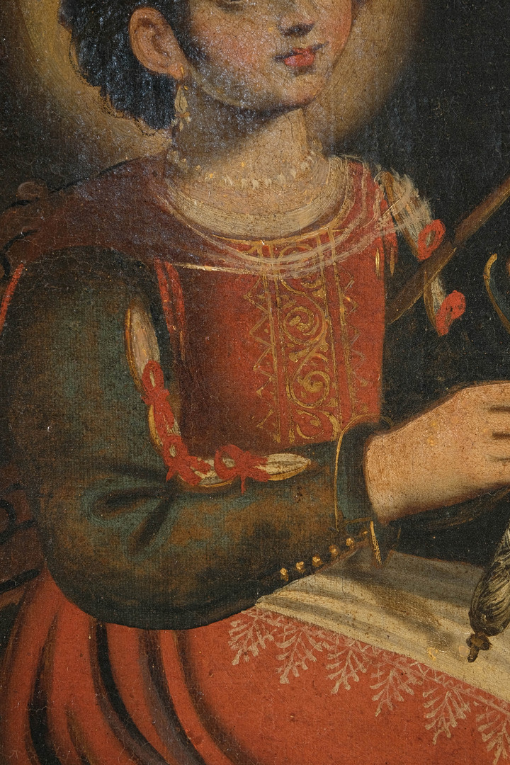 ESCUELA ESPAÑOLA O PORTUGUESA SIGLO XVIII. Mujer hilando. Óleo sobre lienzo.