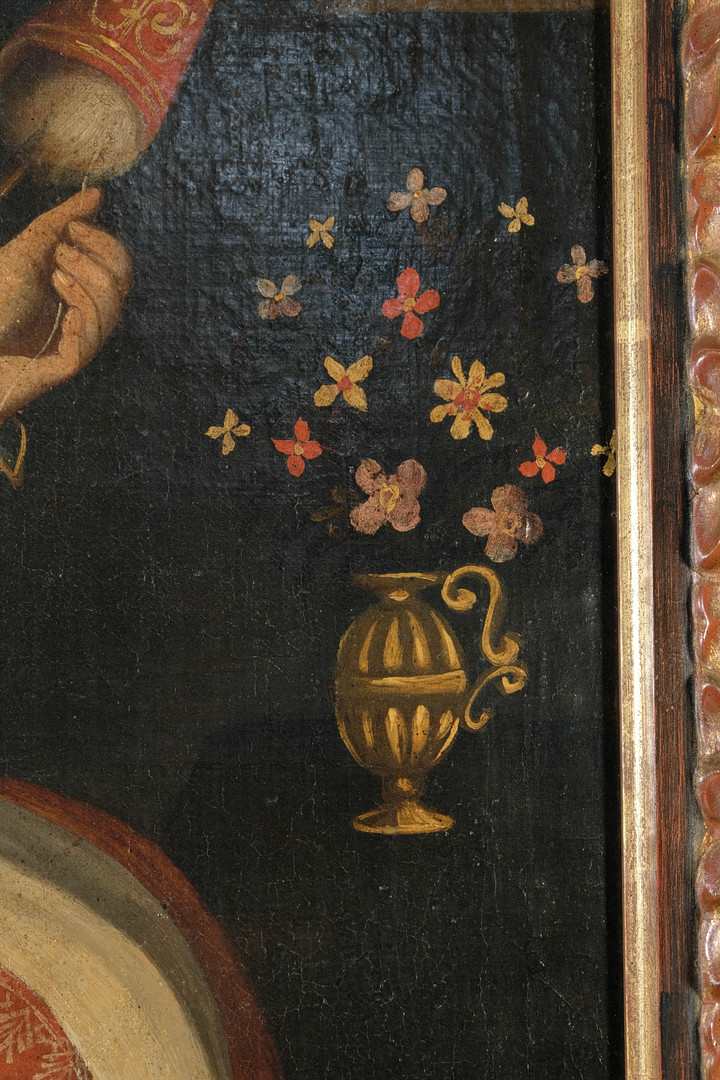 ESCUELA ESPAÑOLA O PORTUGUESA SIGLO XVIII. Mujer hilando. Óleo sobre lienzo.