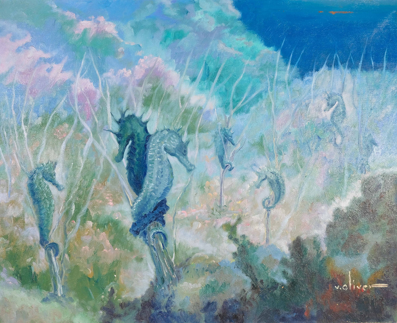 VICENTE OLIVER (1896-1970). Fondo marino. Óleo sobre lienzo.