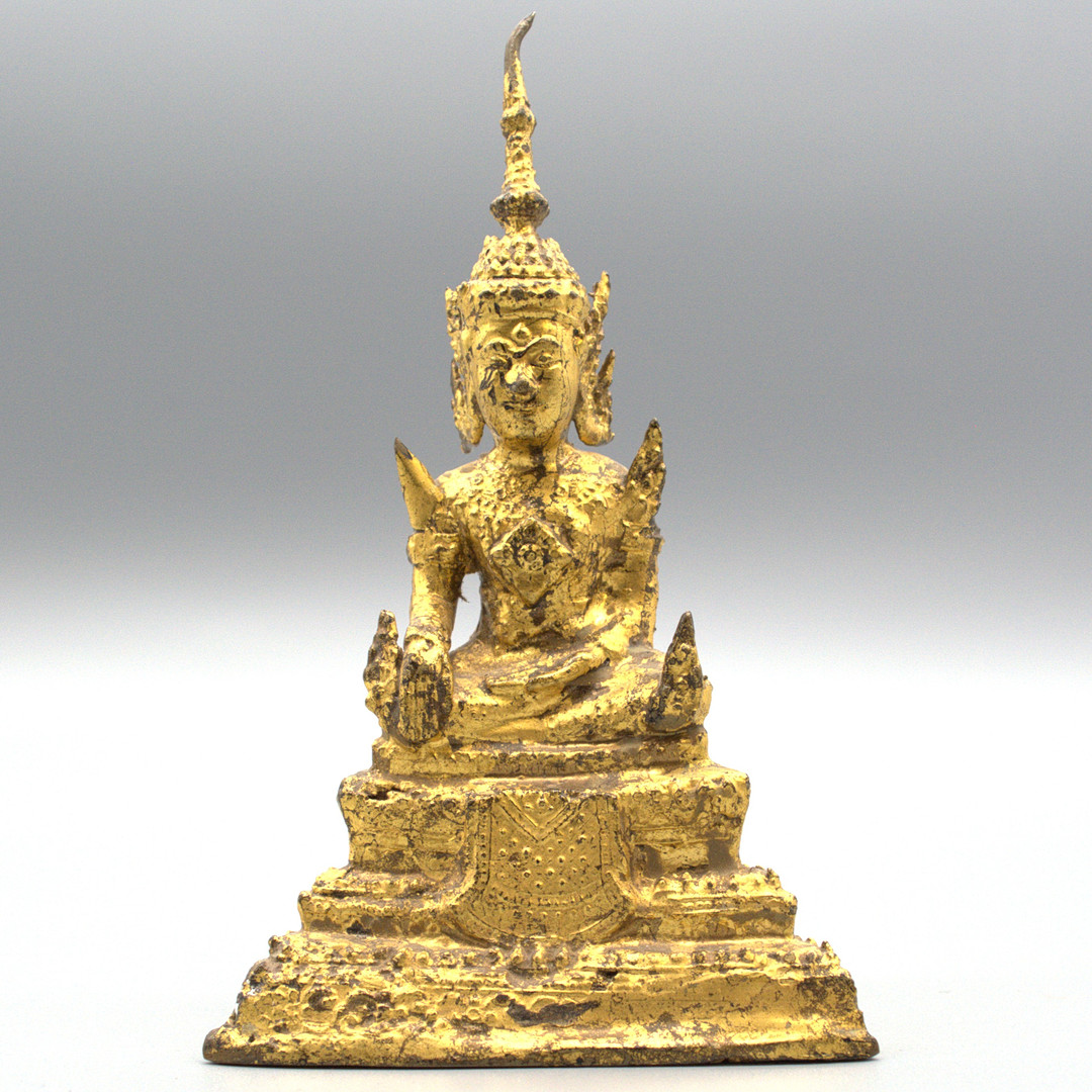ASIATISCHE BUDDHA FIGUR, BRONZE VERGOLDET, WOHL 19. JAHRHUNDERT / RATTANAKOSIN-PERIODE.