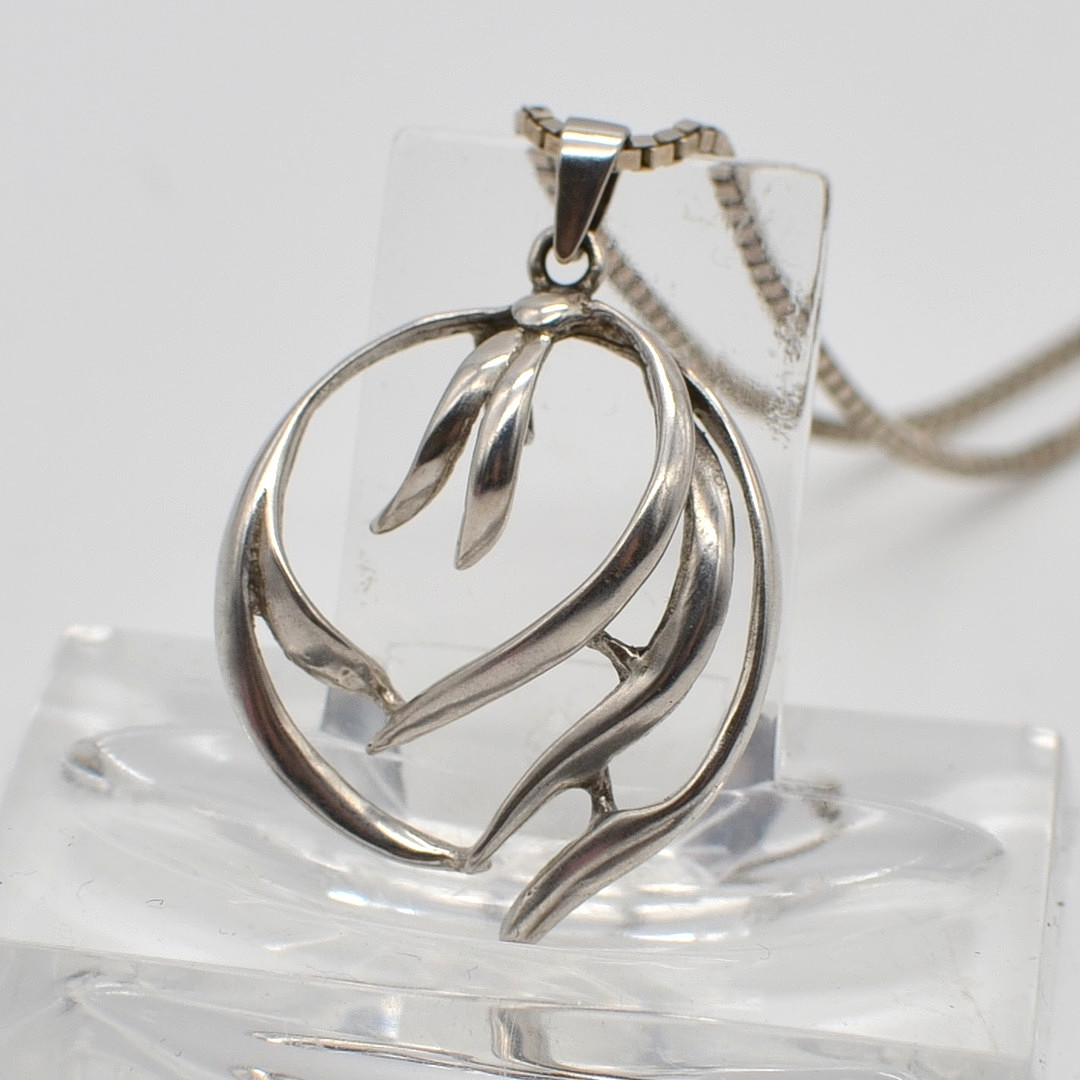 SKANDINAVISCHES DESIGNERCOLLIER, "GFAB", VENEZIANER KETTE UND ANHÄNGER AUS STERLINGSILBER, UM 1950ER.