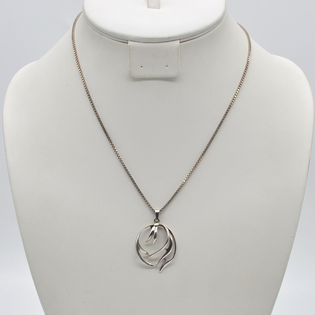 SKANDINAVISCHES DESIGNERCOLLIER, "GFAB", VENEZIANER KETTE UND ANHÄNGER AUS STERLINGSILBER, UM 1950ER.