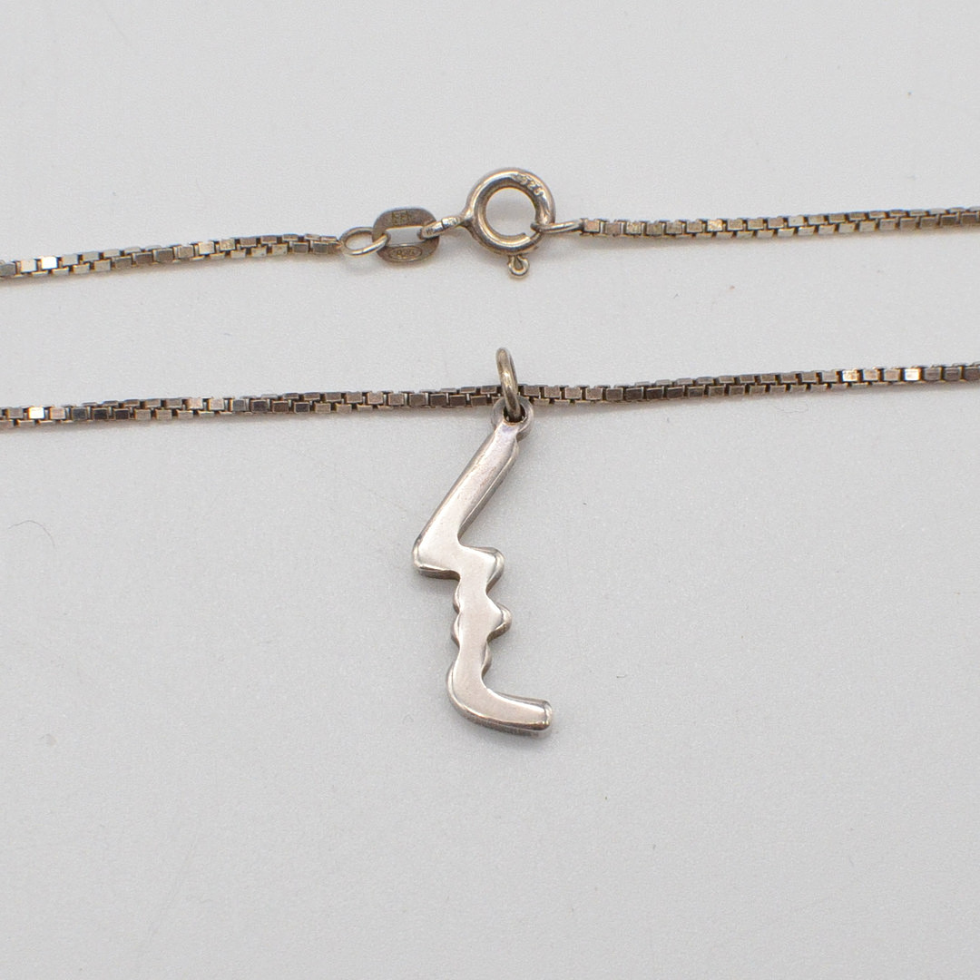 DESIGNERCOLLIER AUS STERLINGSILBER, ABSTRAKTES GESICHT, VENEZIANERKETTE, VINTAGE.