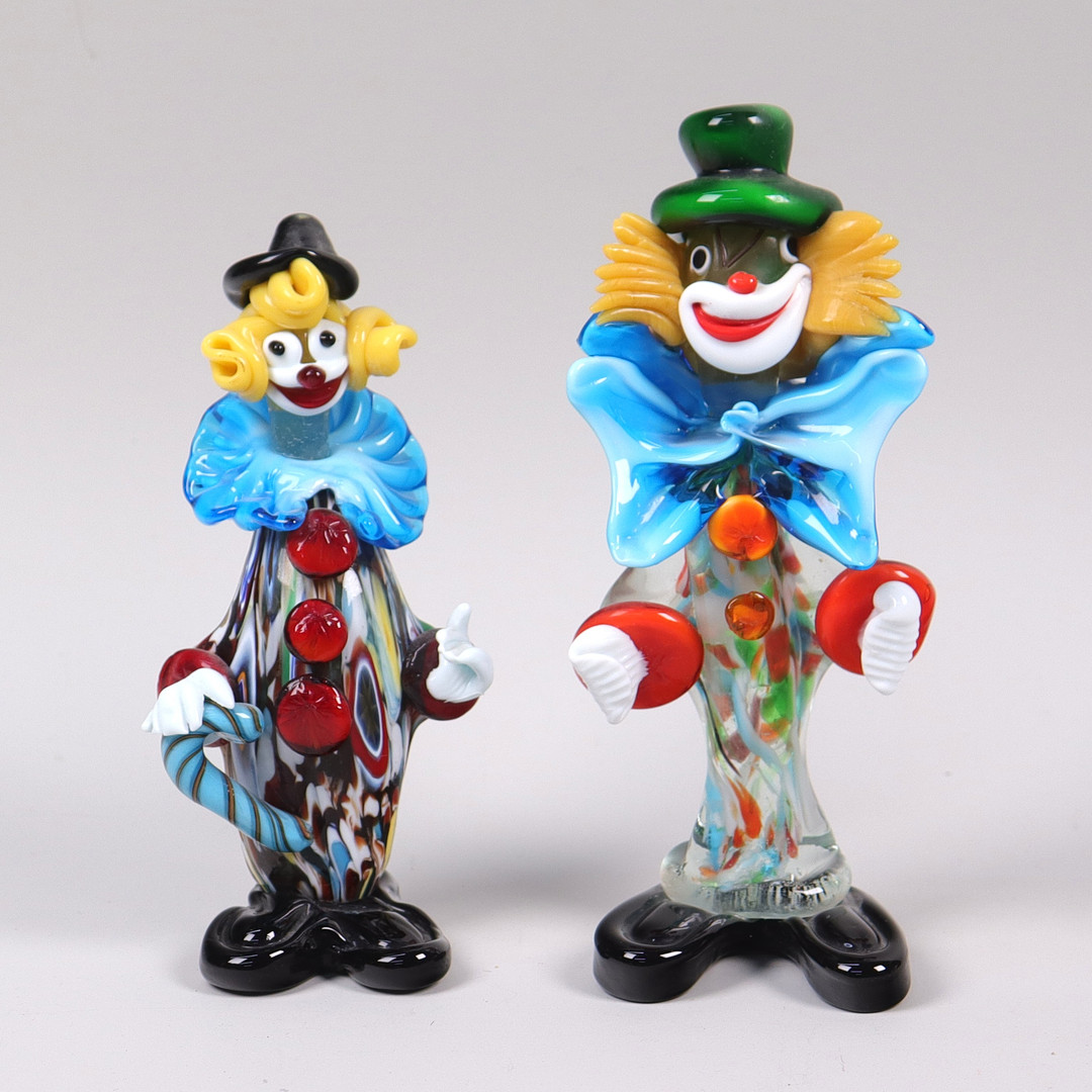 FIGURINER, Murano, Italien, polykromt glas, 1950/60-tal, 2 st.