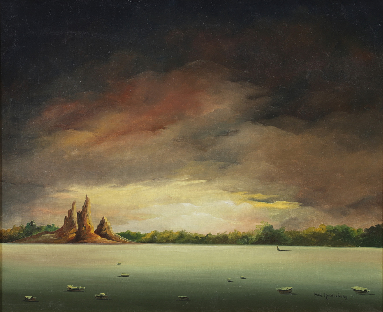 BRITA NORDENBERG. "All I could see was three mountains and a wood", olja på duk, signerad.
