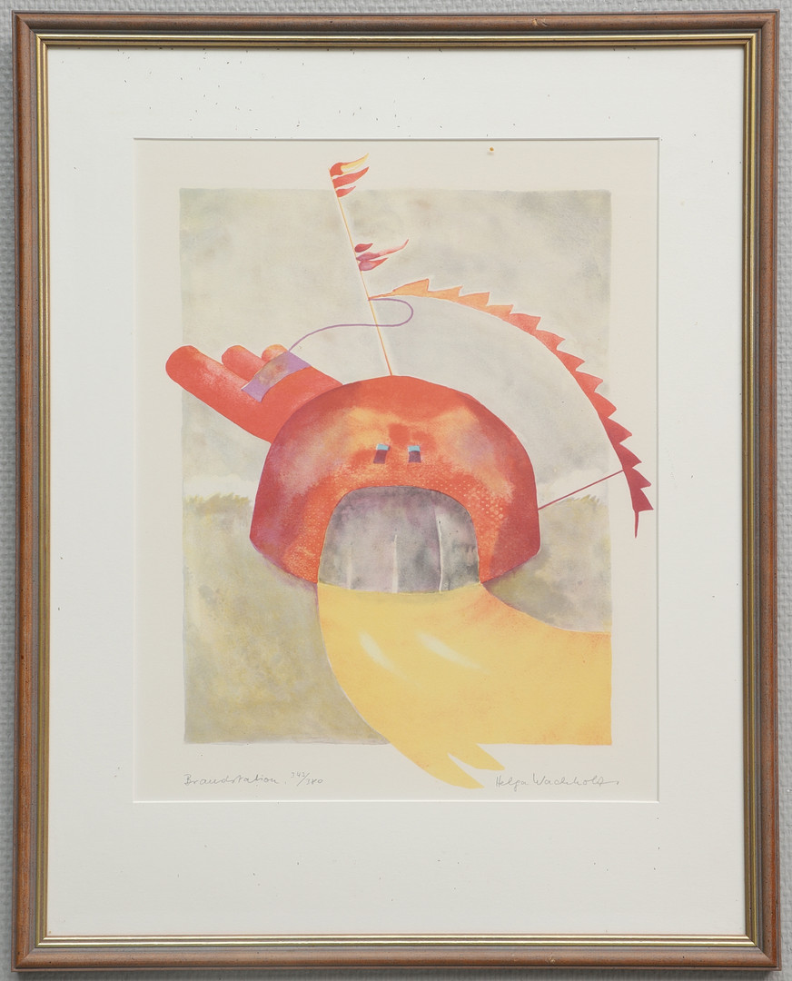 HELGA WACHHOLZ. Färglitografi, "Brandstation", signerad, numrerad 343/380.