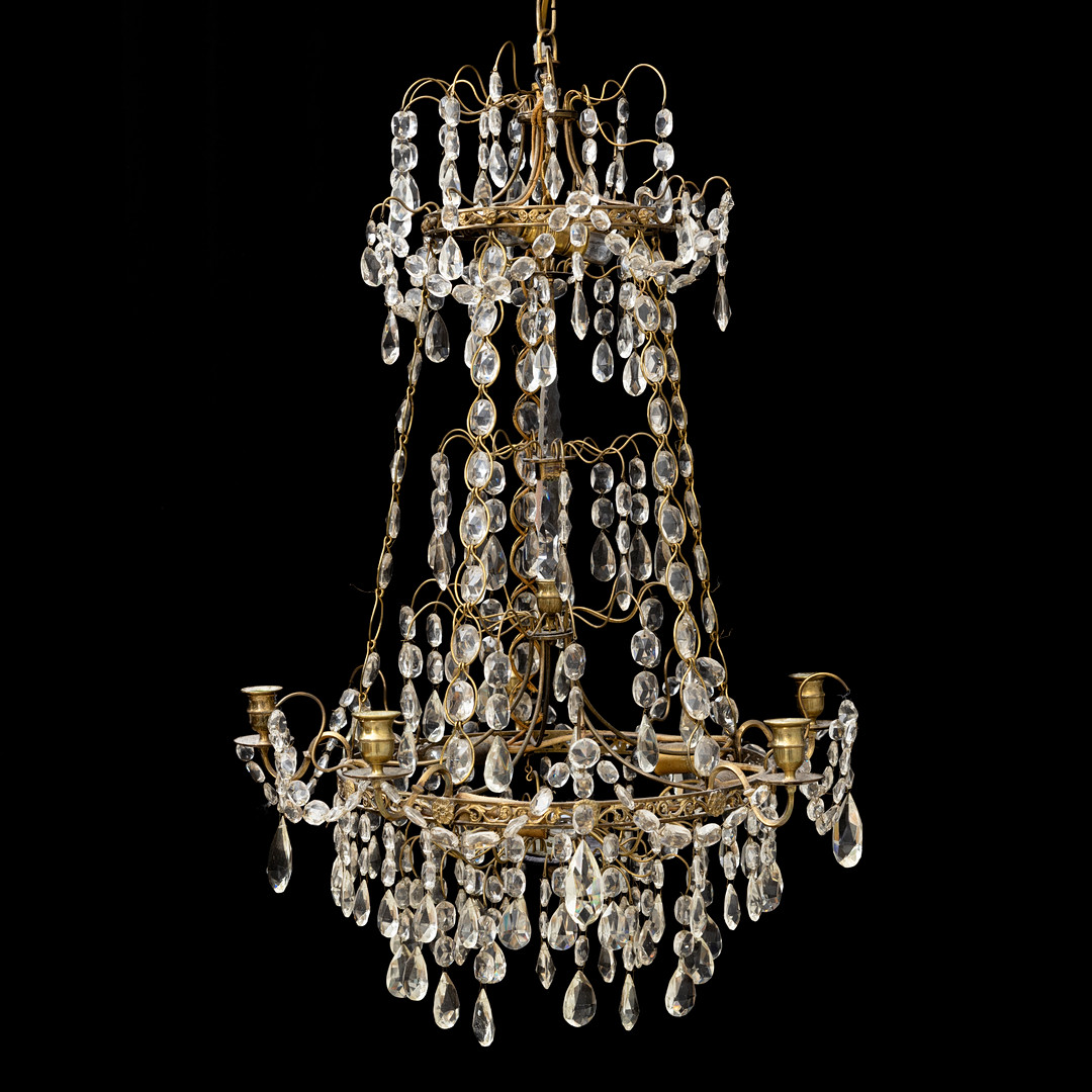 LJUSKRONA, mässing, gustaviansk-stil, "Hagamodell", 1900-tal, höjd ca 75 cm.