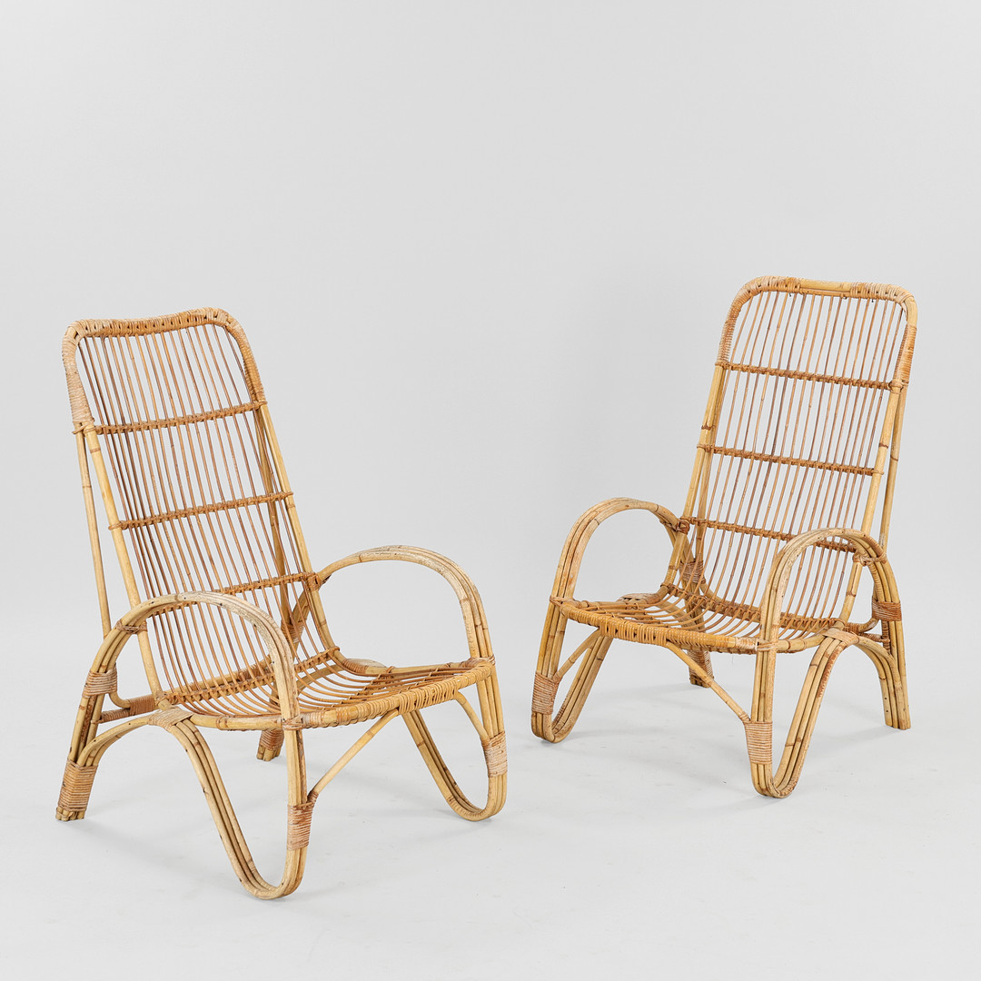 Et par lænestole af bambus og rattan, Danmark, 1900-tallets anden halvdel, (2).