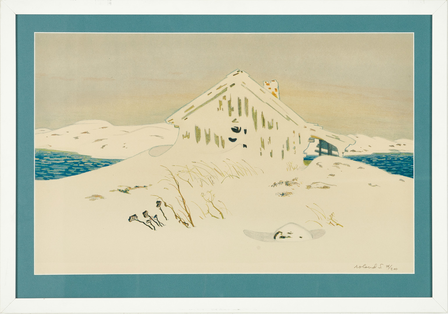 ROLAND SVENSSON (1910-2003): "Lommens bod" - Gillöga, signerad roland S, 46/200, färglitografi, Rolands 1:a färglitografi.