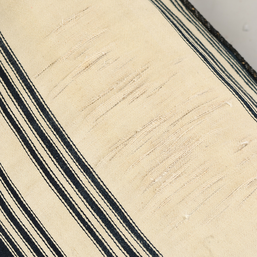 Tre lænestole med ben af bejdset bøg, sæde og ryg betrukket med stribet uldstof, 1880-1900, (3).