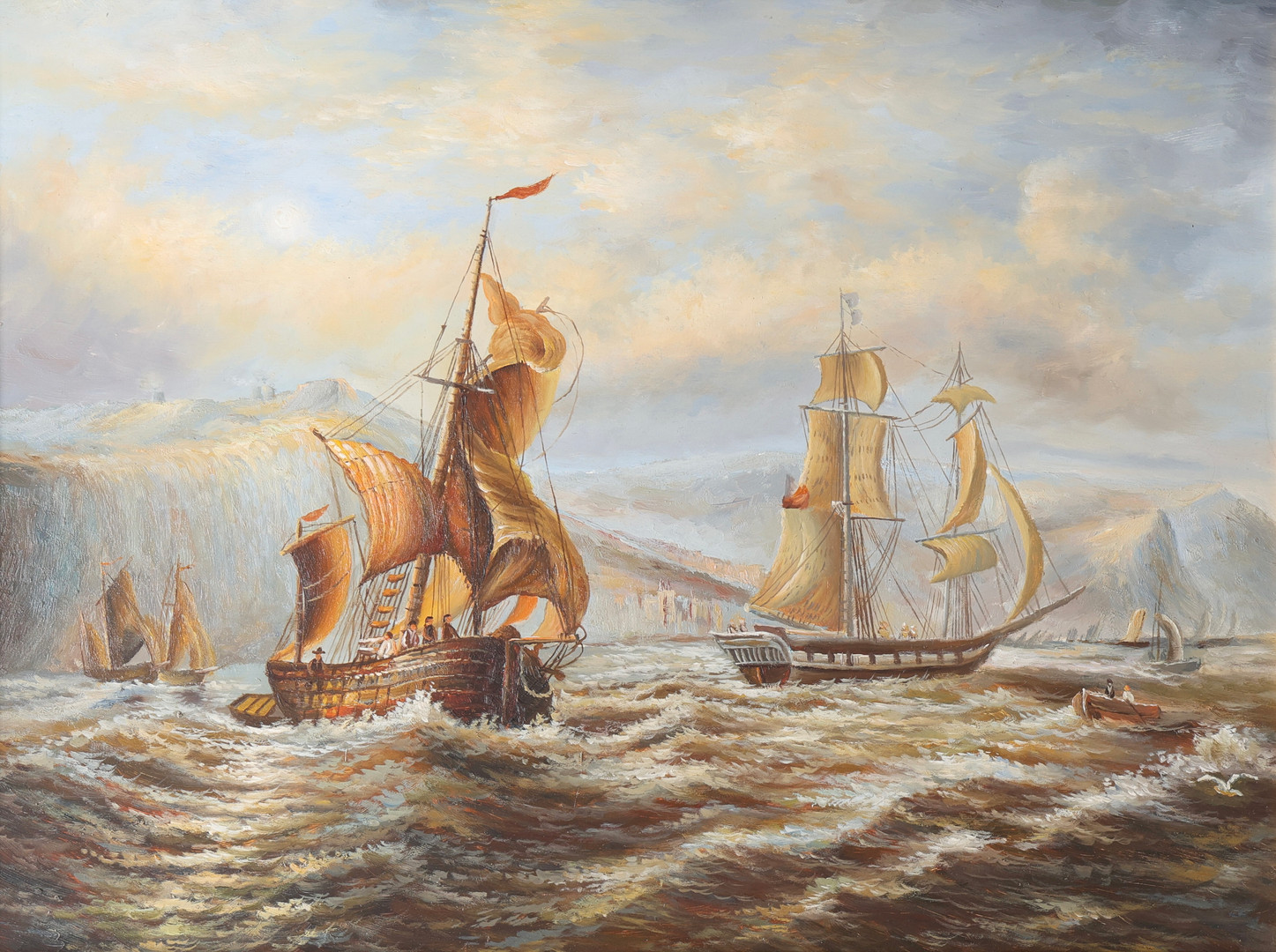 CONTEMPORARY SCHOOL, SEASCAPE WITH SAILING SHIPS.