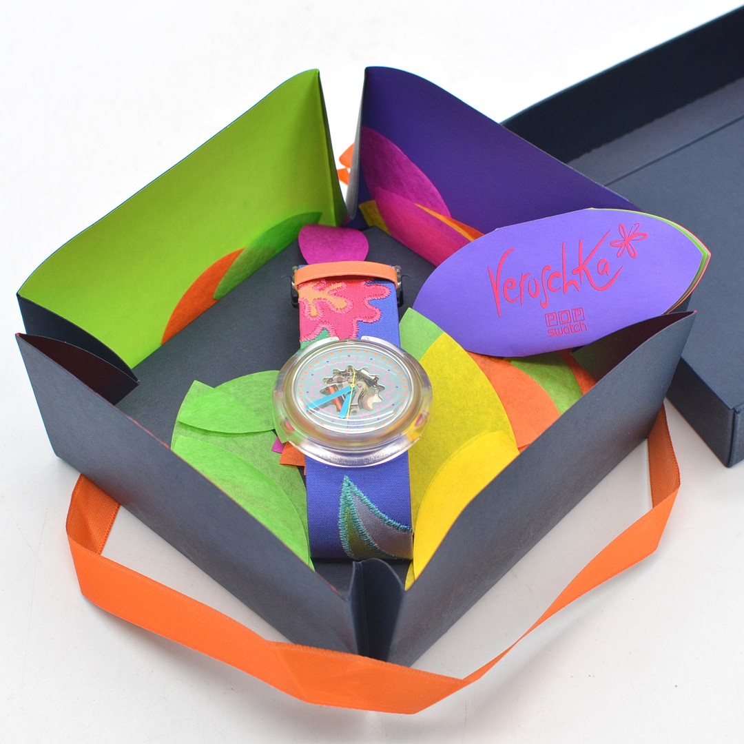 VERUSCHKA, POP SWATCH, PWZ103, ARMBANDUHR, 1992, MIT ORIGINALBOX.