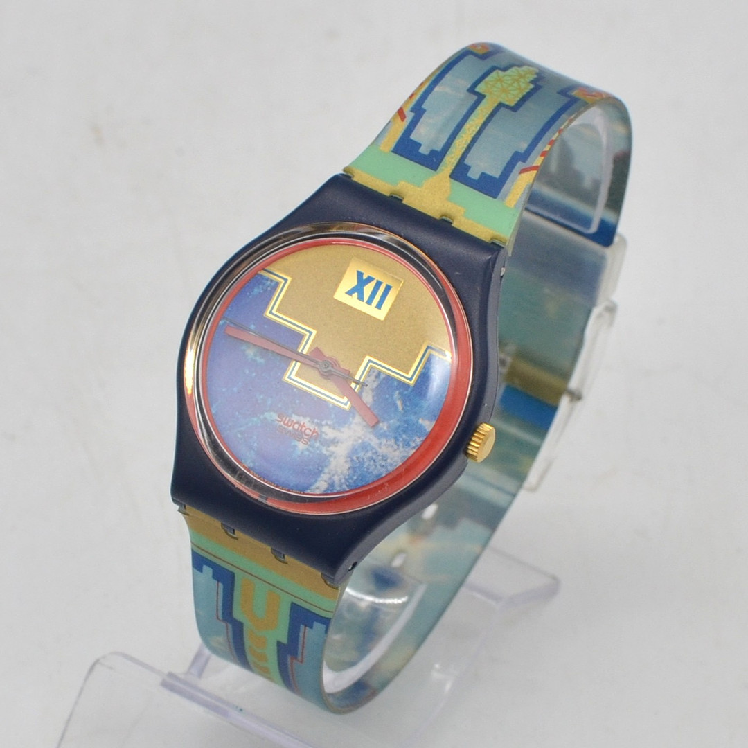 SWATCH, BLUE FLAMINGO, GN114, 1991, KUNSTSTOFF, QUARZWERK, WASSERDICHT BIS 3 BAR.