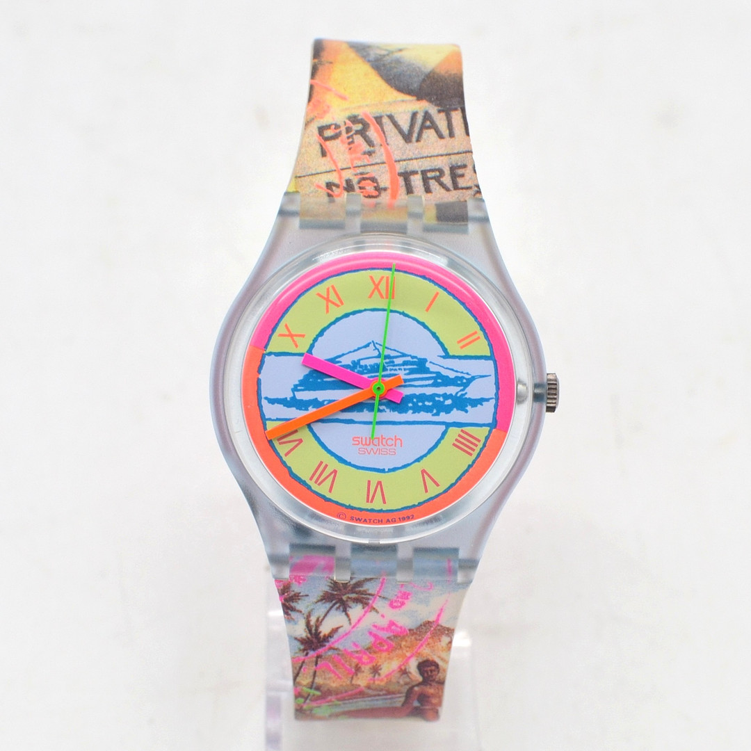 SWATCH, POSTKARTE, GN127, ARMBANDUHR, 1992, KUNSTSTOFF, QUARZWERK, WASSERDICHT BIS 3 BAR.