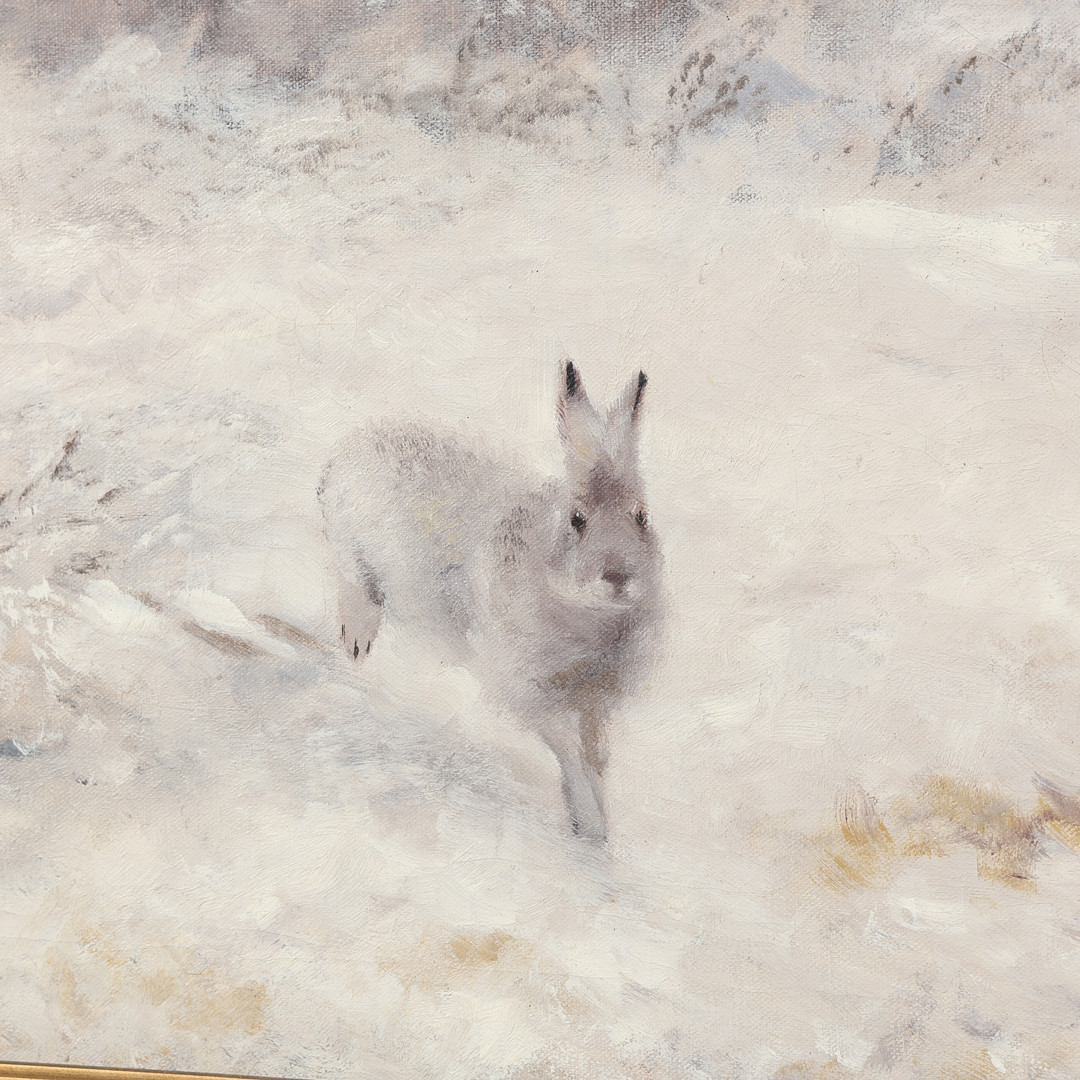 MOSSE STOOPENDAAL. OLJA PÅ DUK, hare i vinterlandskap, signerad.