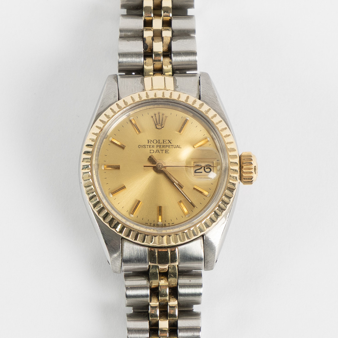 ROLEX, Oyster Perpetual Date, armbandsur, 26 mm, guld och stål, ca 1981.