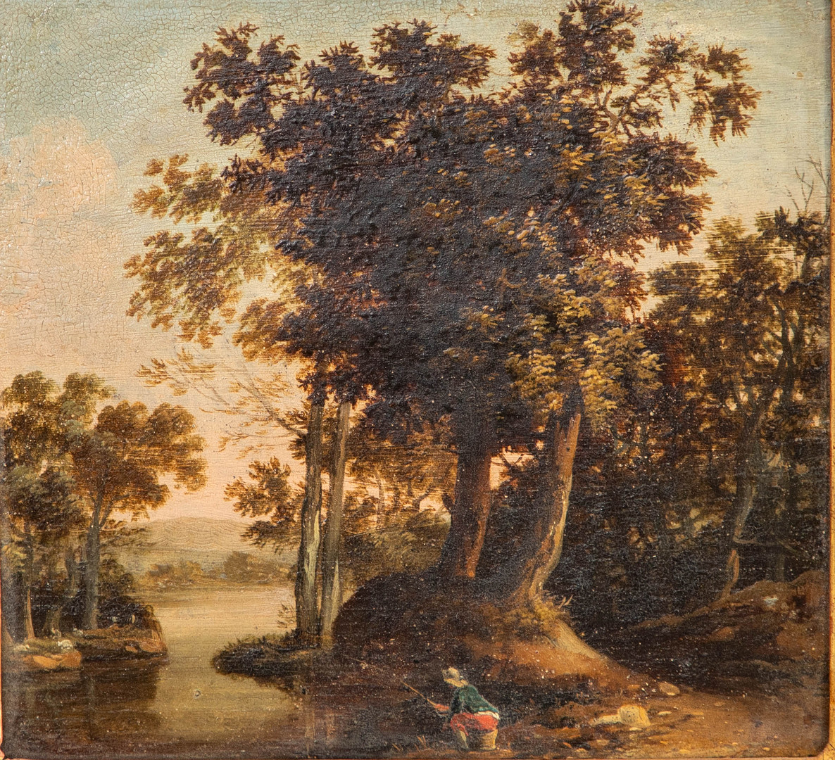 FLÄMISCHE SCHULE, 18. JAHRHUNDERT. Kleine Flusslandschaft mit Angler.