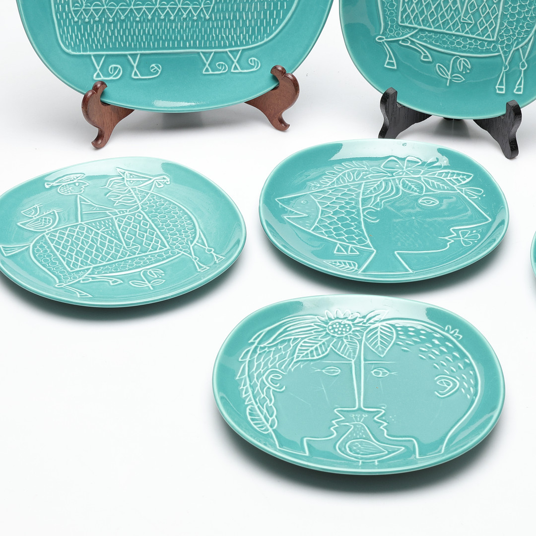 STIG LINDBERG. fruktservis, 7 delar, flintgods, "Piazza" Gustavsberg, 1960-tal.