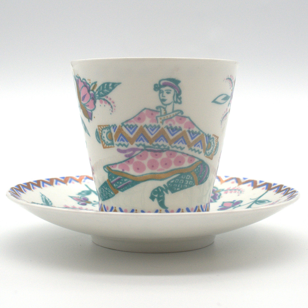 PORZELLANMANUFAKTUR LOMONOSSOW. HANDBEMALTE PORZELLAN TASSE, RUSSLAND 1936-1992.