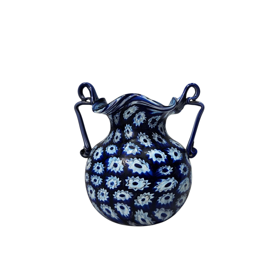 Murano. Jarrón en azul cobalto "Milefiore". Mediados siglo XX.