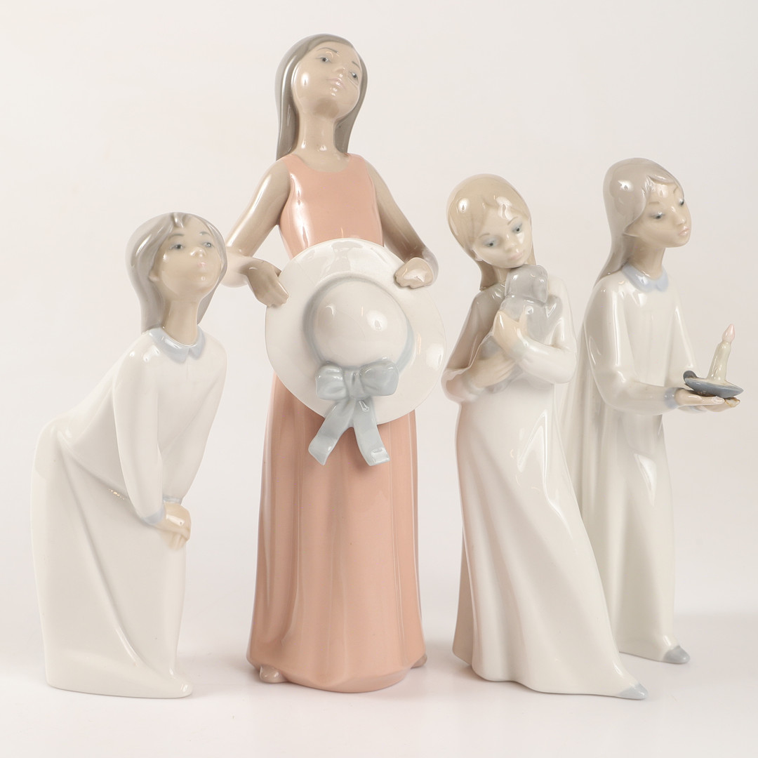 FIGURINER, 4 stycken, porslin, bl. a. Lladro, Spanien.
