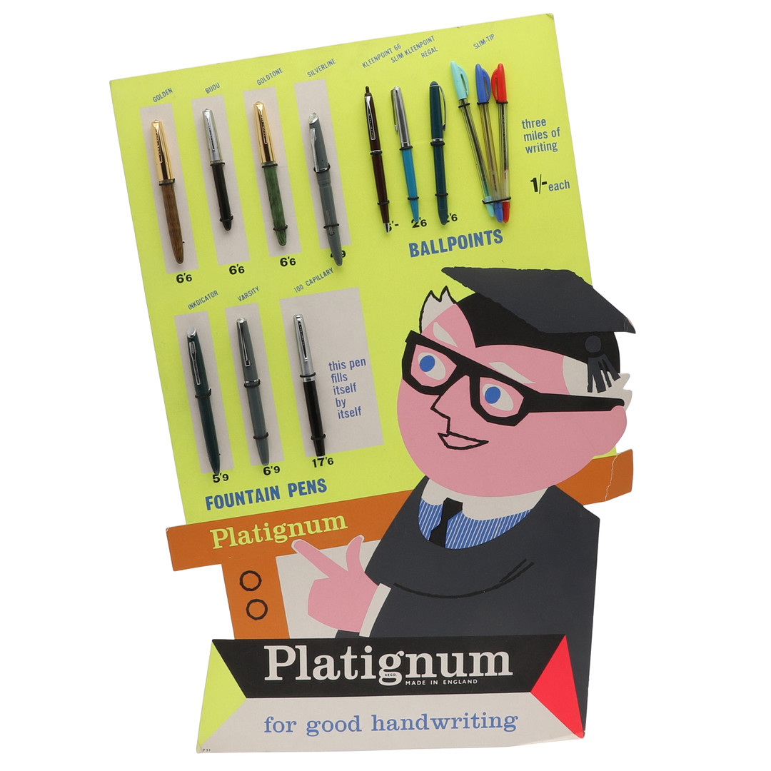 PENS - PLATIGNUM FOUNTAIN PENS & SHOP ADVERTISING BOARD.