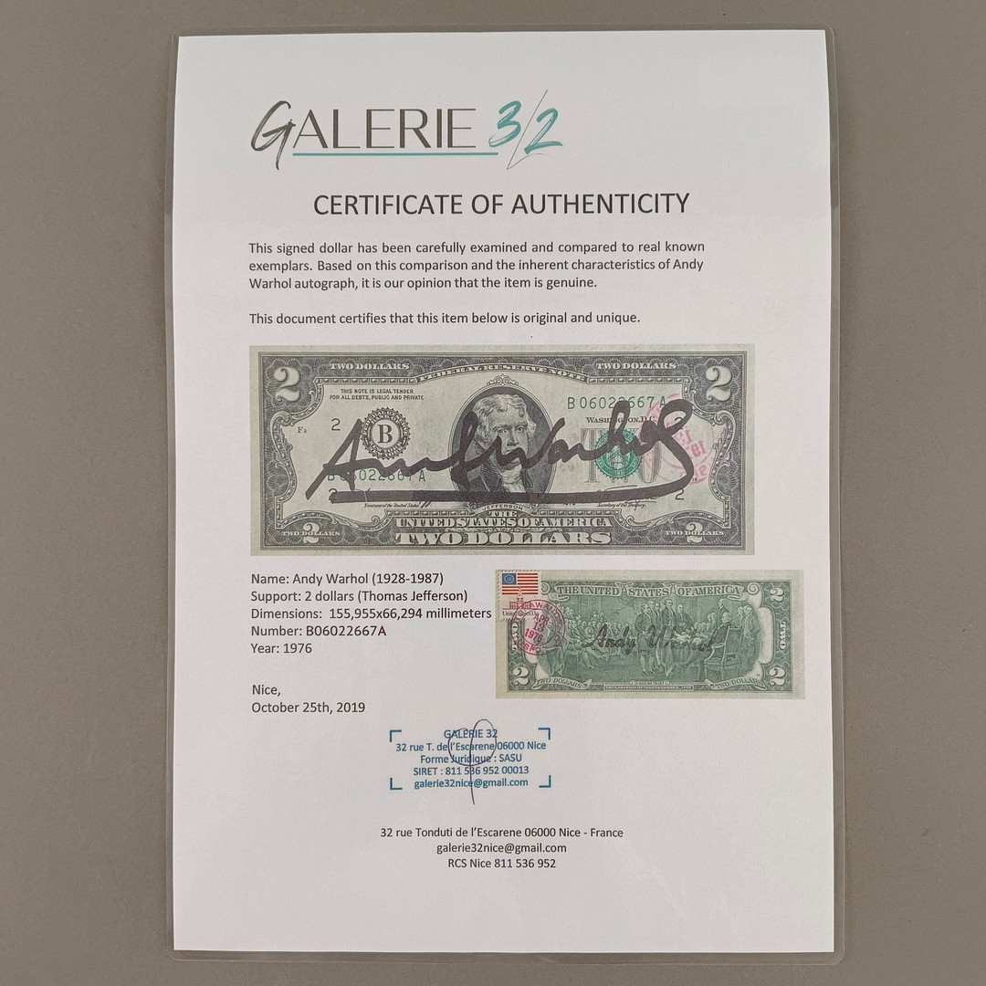 WARHOL, ANDY. NACH. Two Dollar Bill“ mit Signatur, 1976.