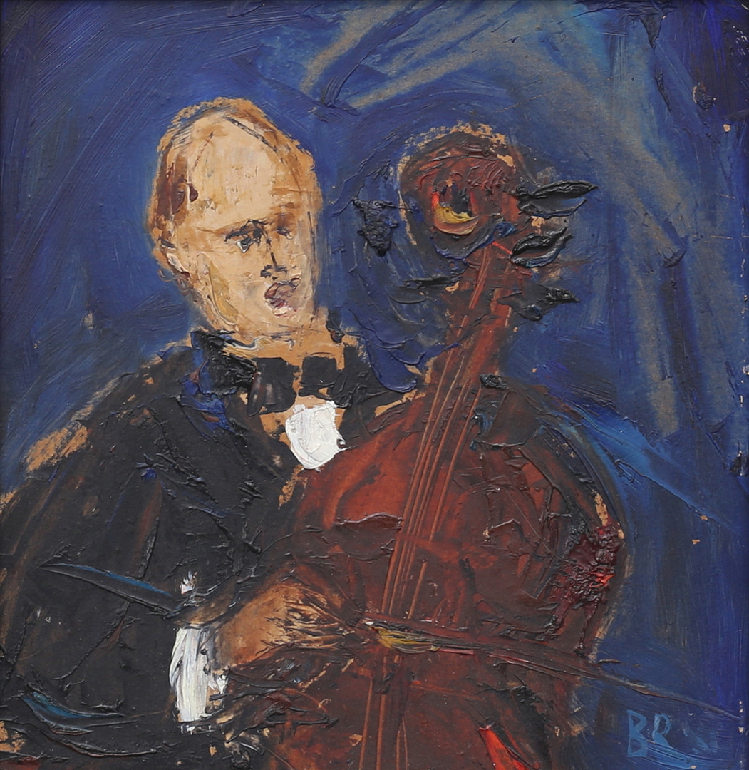 BERNT RINGQVIST. "Basisten". Olja på pannå, monogramsignerad.