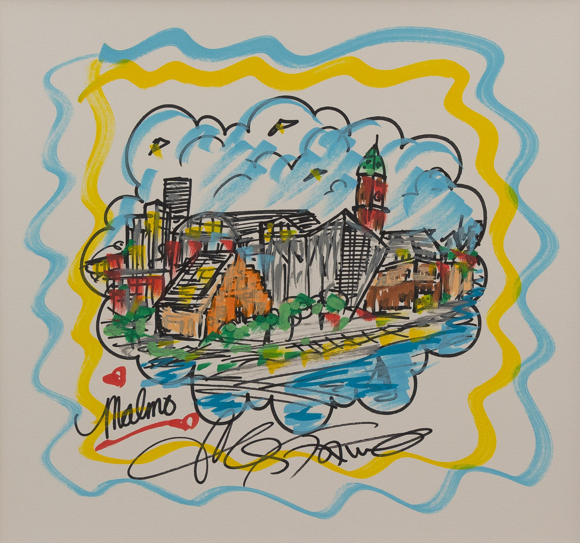 CHARLES FAZZINO ( USA FÖDD 1955). Malmö, litografi/mixed media, signerad i trycket.