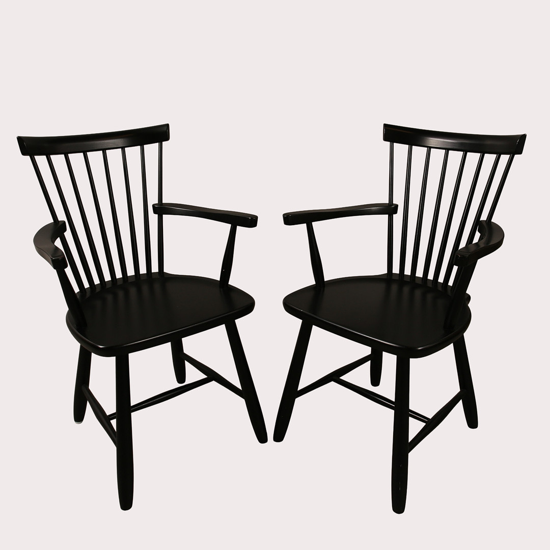 CARL MALMSTEN. "Lilla Åland", karmstolar, 1-par, för Stolab 2009, svart mattlack.