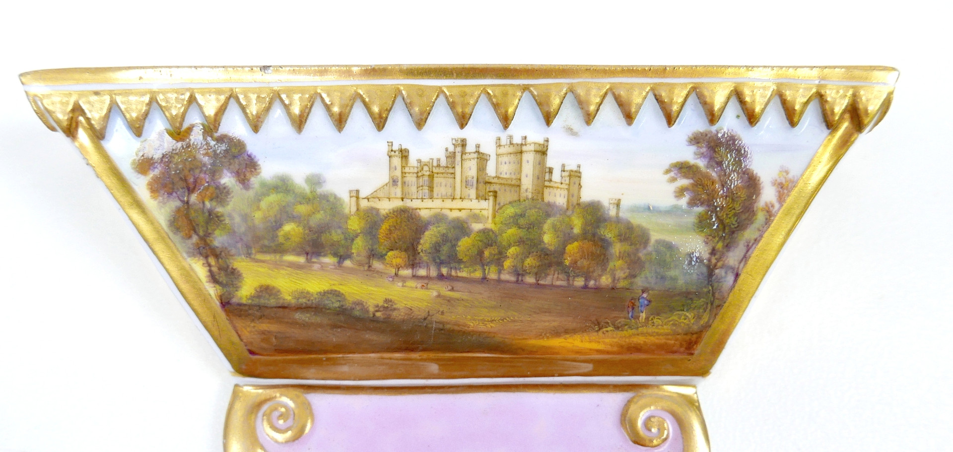 AN EARLY 19TH CENTURY HAND PAINTED COALPORT PORCELAIN LETTER RACK.