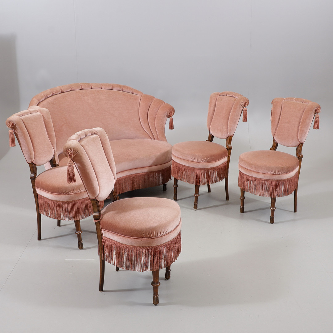 SALONGSGRUPP, 5 delar, tapetserarstil, 1800/1900-tal.